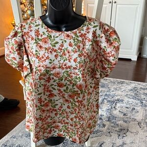 SHEIN Floral Blouse in Orange and Green